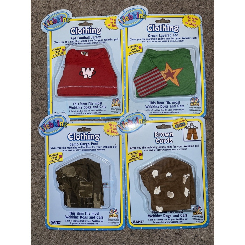 Y2K Webkinz Clothing 4 Different‎ Random Costumes For Plush Ganz New With Codes
